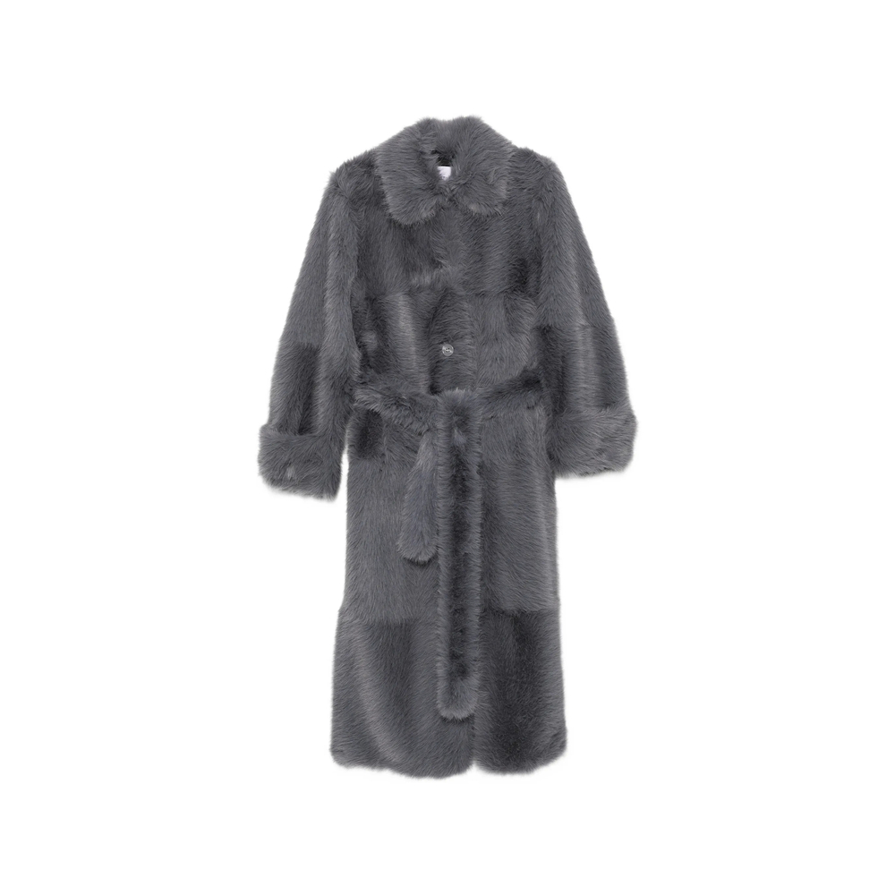 Stand Belted Faux-Fur Coat