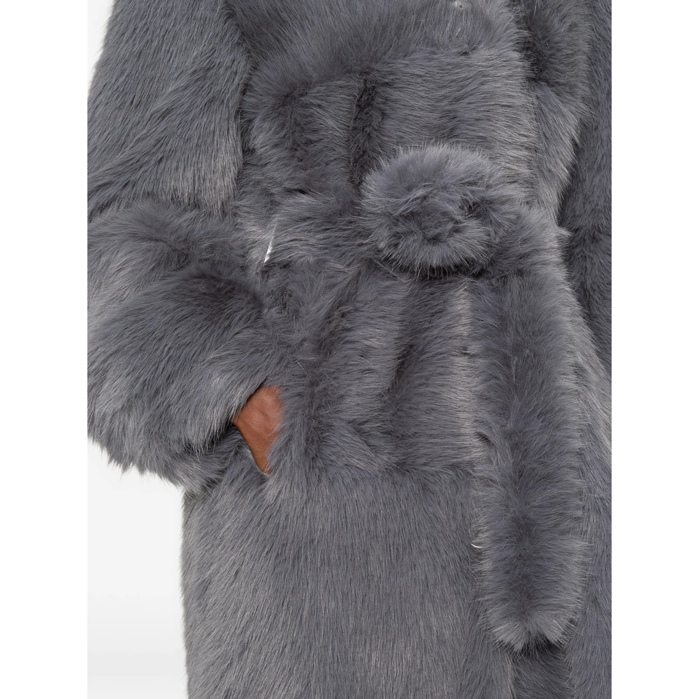 Stand Belted Faux-Fur Coat