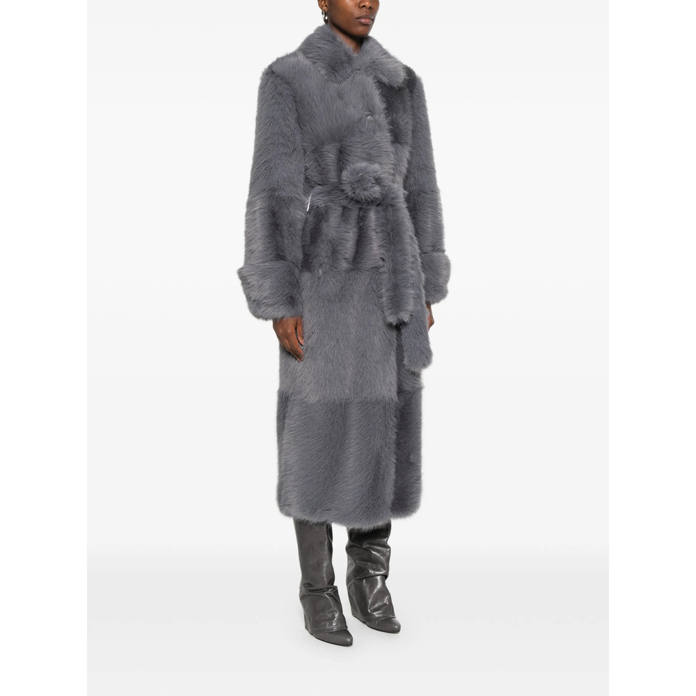 Stand Belted Faux-Fur Coat