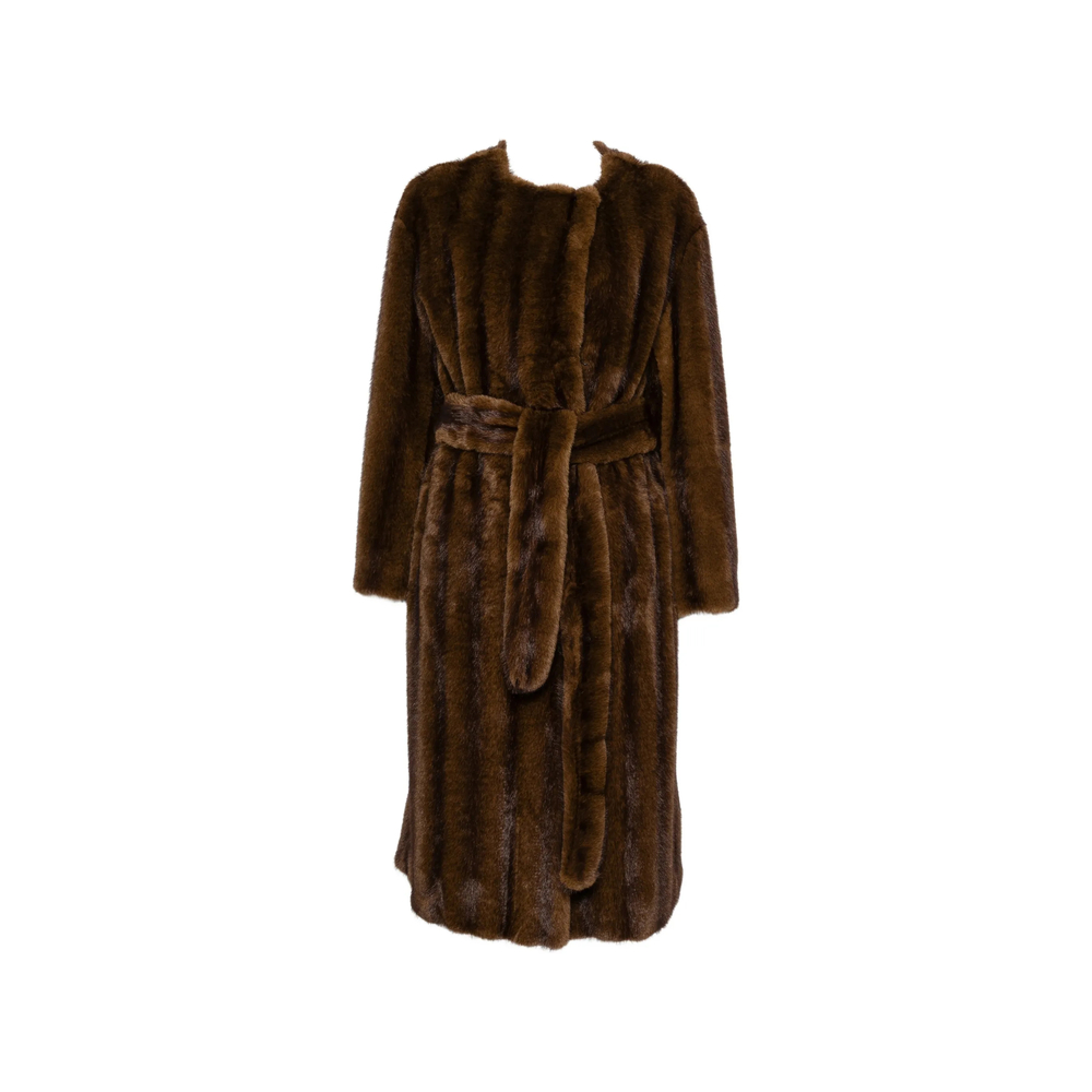 Stand Studio Miranda Belted Faux-fur Coat In Brown