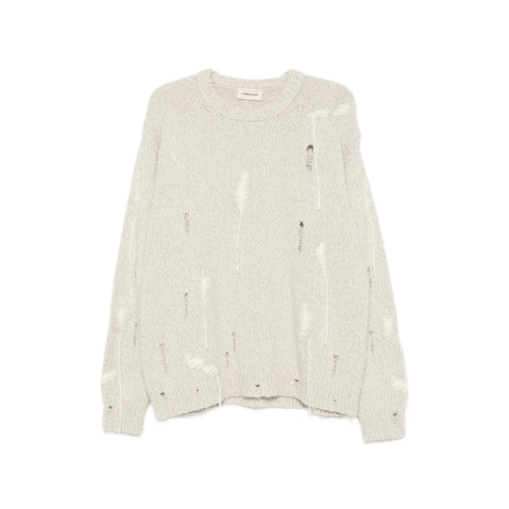 Atomo Factory Distressed Crew-neck Sweater In Neutrals