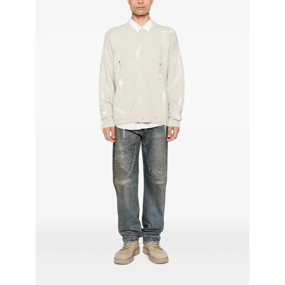 Distressed Crew-Neck Sweater