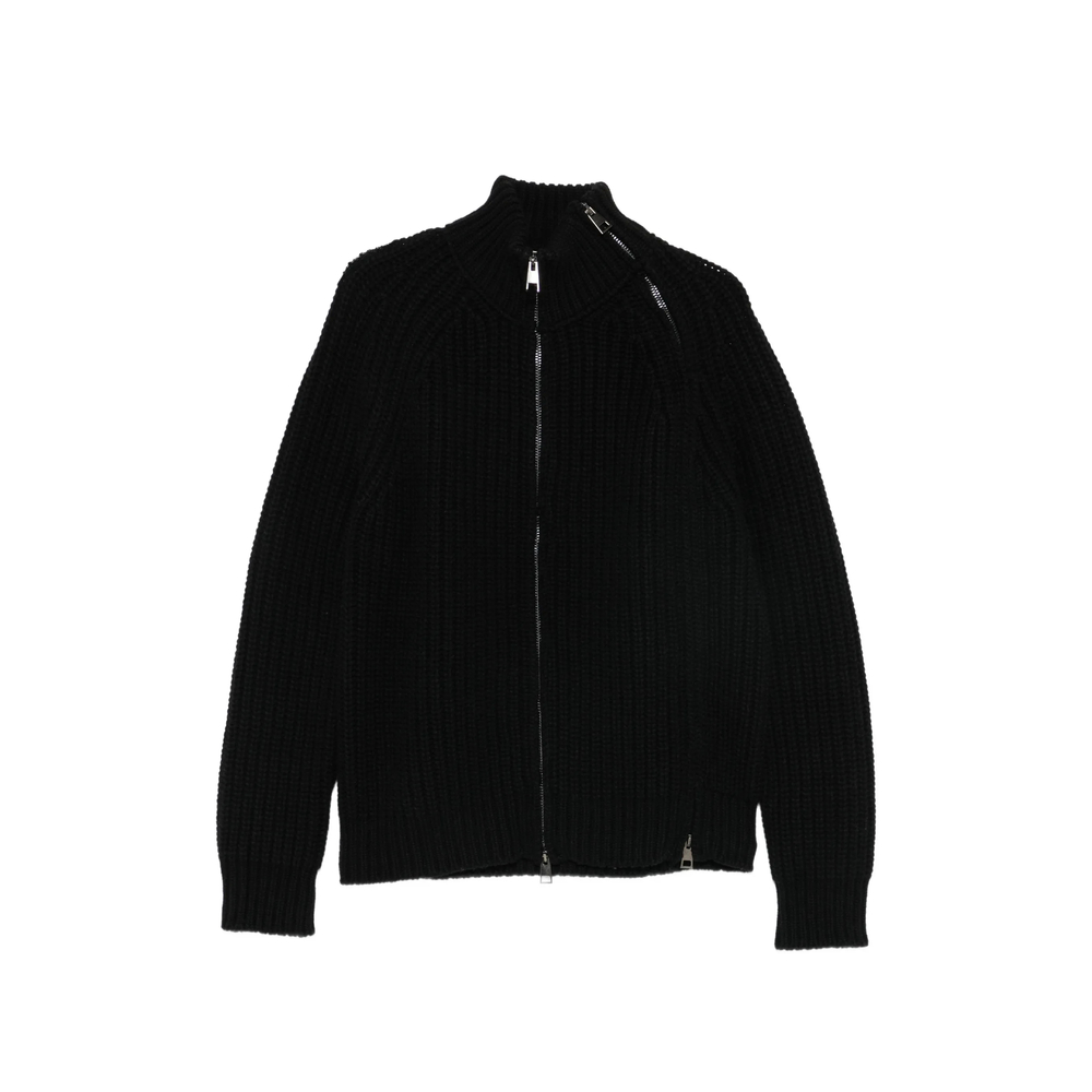 Ribbed-Knit Asymmetric-Zip Cardigan