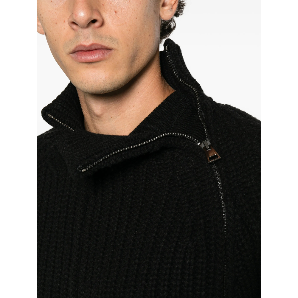 Ribbed-Knit Asymmetric-Zip Cardigan