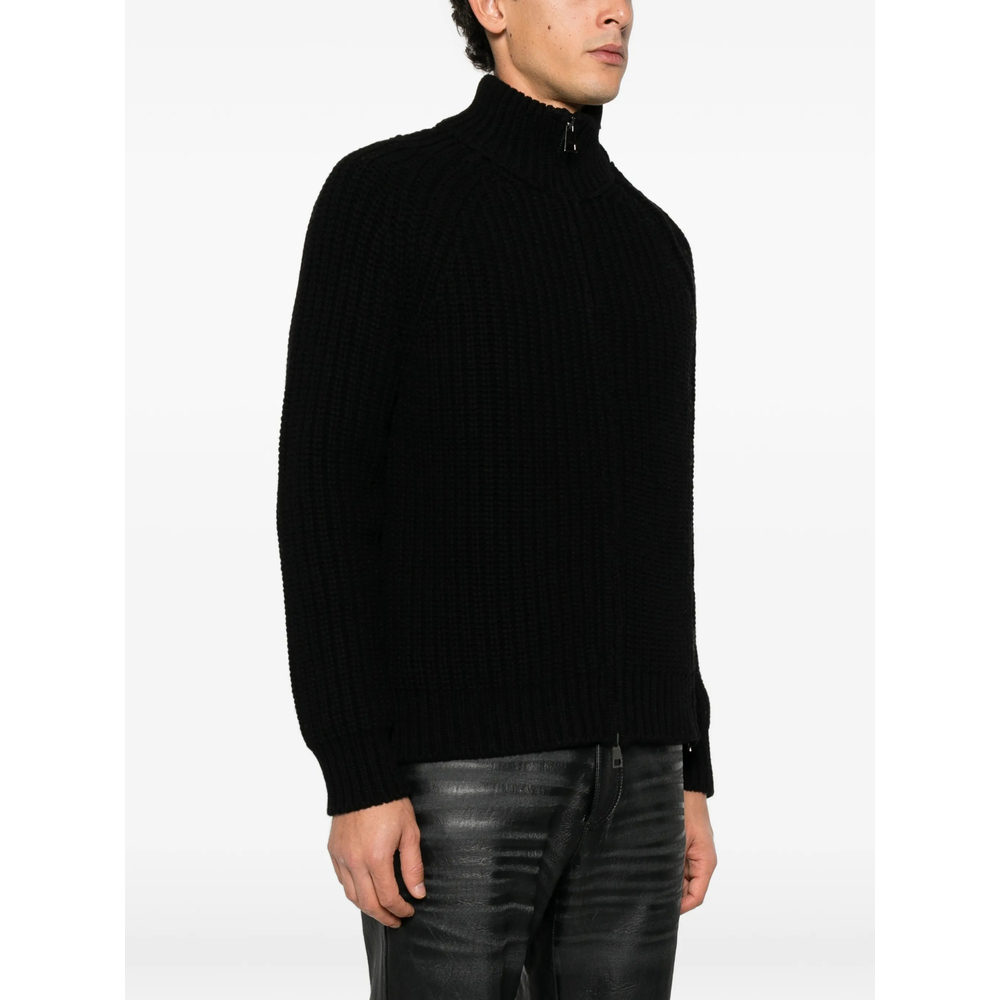 Ribbed-Knit Asymmetric-Zip Cardigan