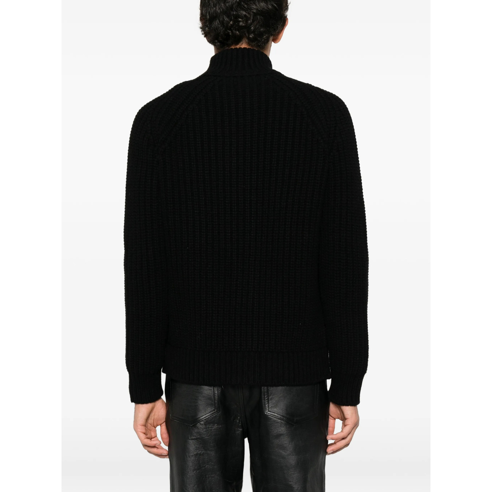 Ribbed-Knit Asymmetric-Zip Cardigan