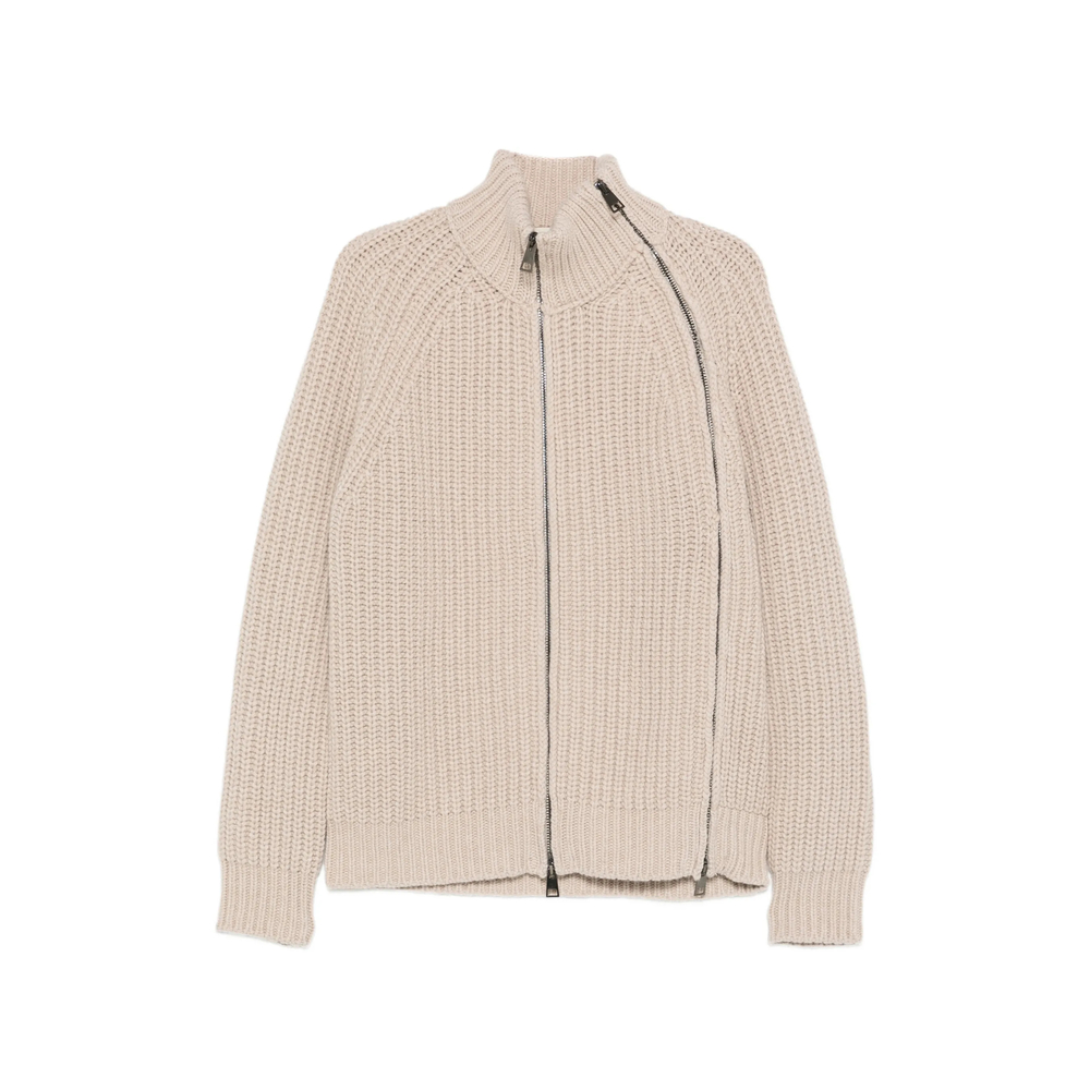 Ribbed-Knit Zip-Up Cardigan