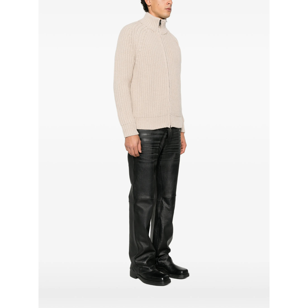 Ribbed-Knit Zip-Up Cardigan