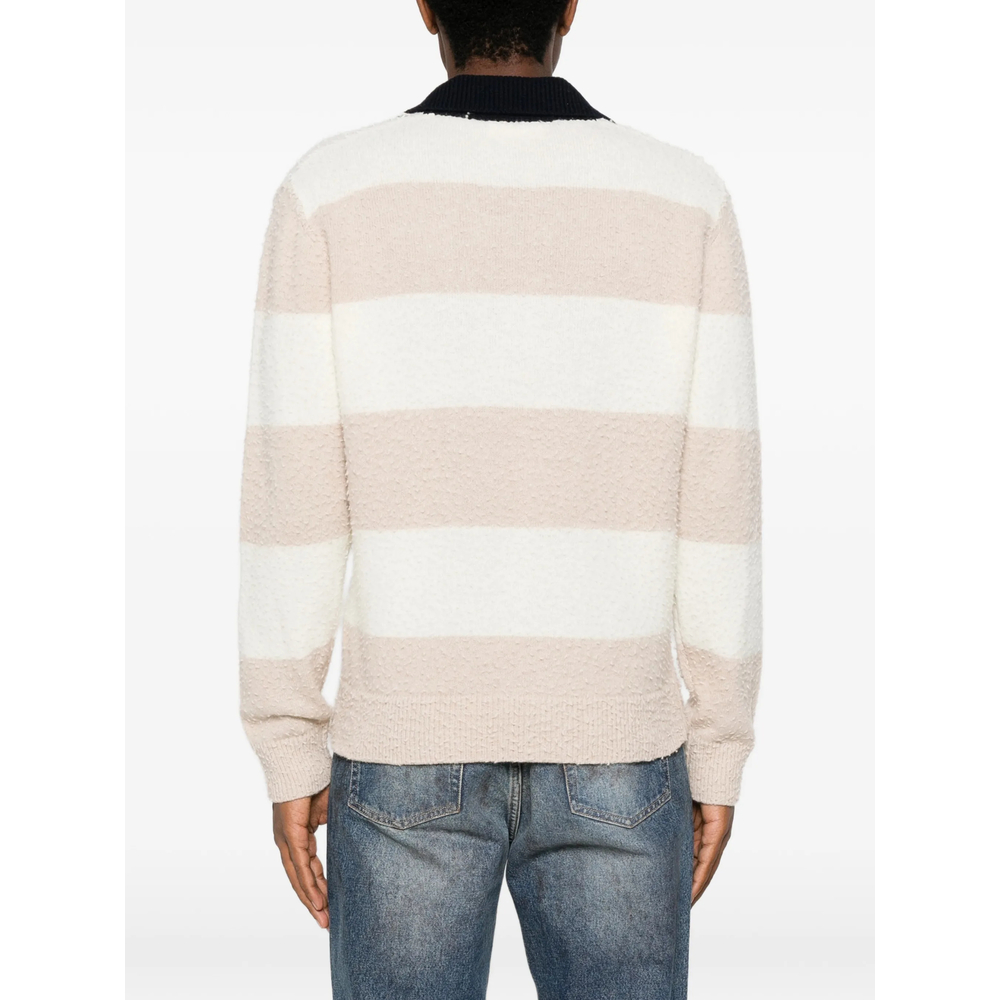 Horizontal-Stripe Spread-Collar Polo Shirt