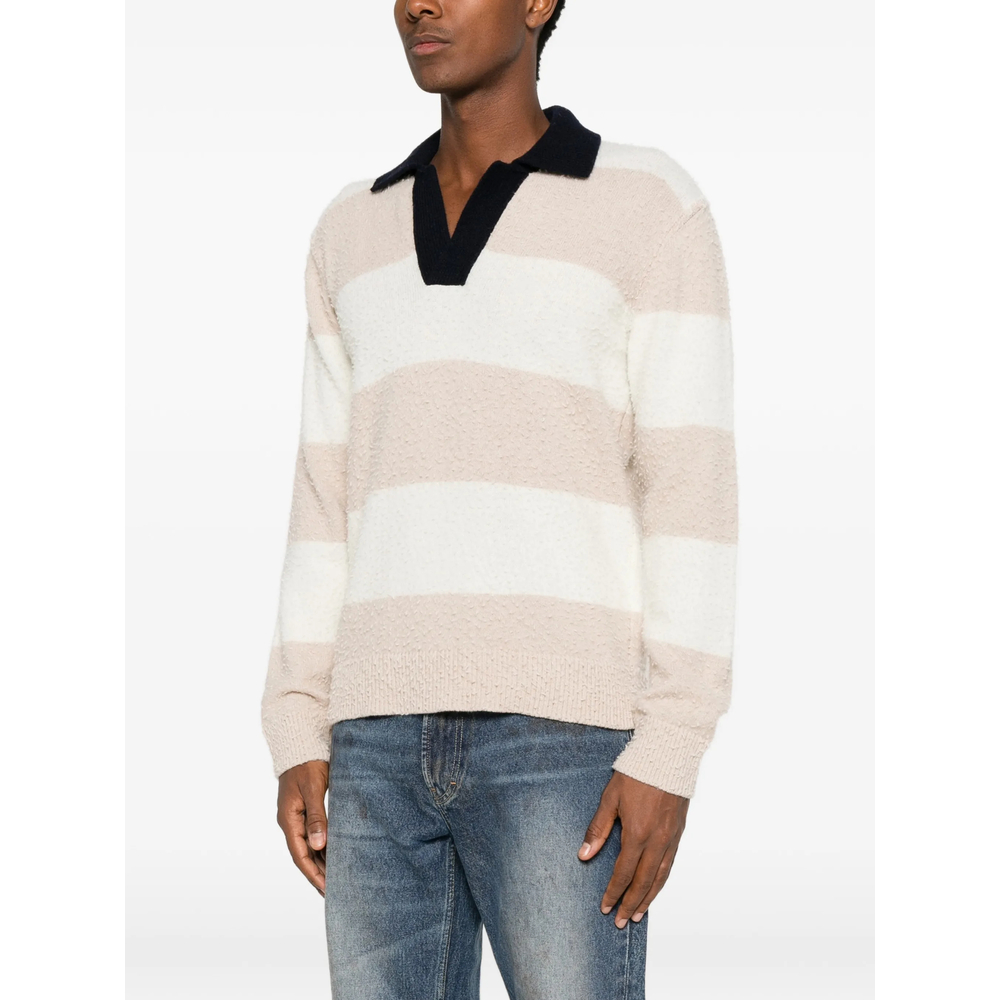 Horizontal-Stripe Spread-Collar Polo Shirt