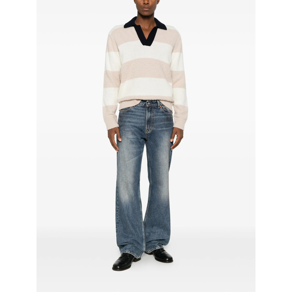 Horizontal-Stripe Spread-Collar Polo Shirt