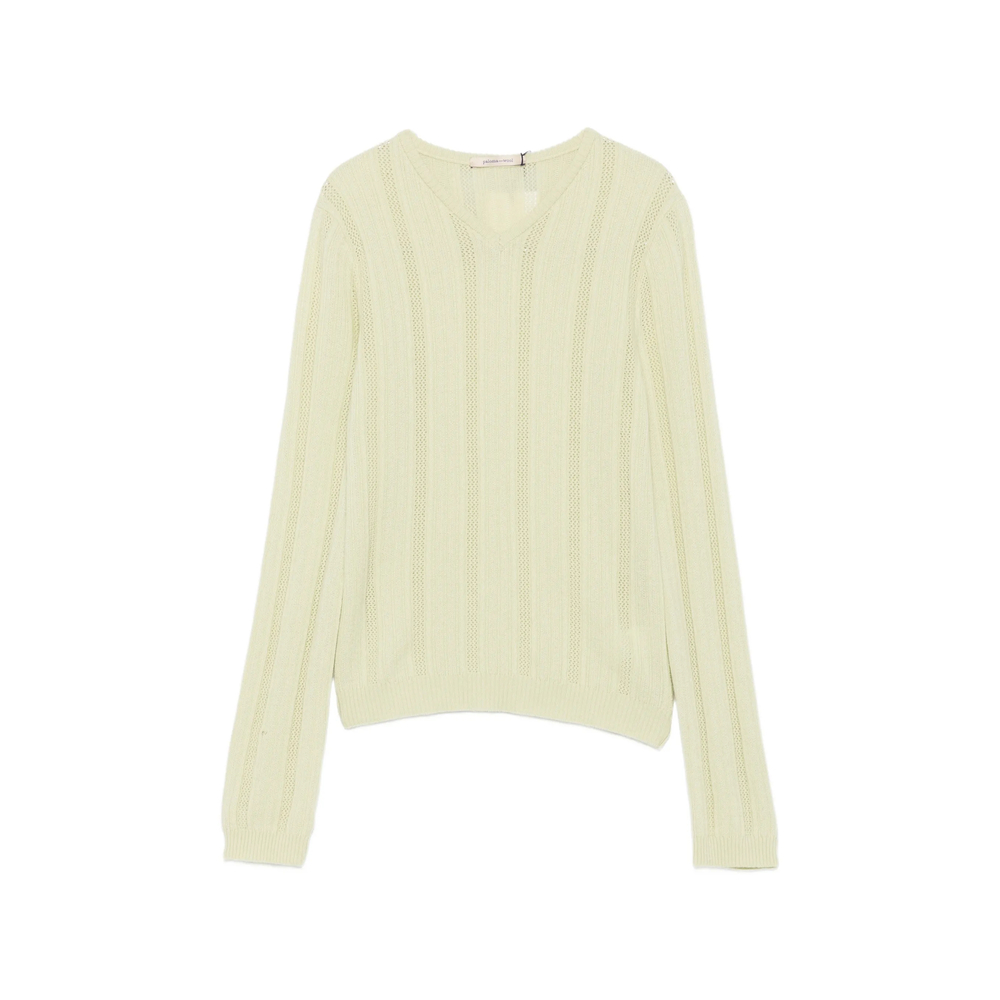 Pointelle-Knit V-Neck Sweater