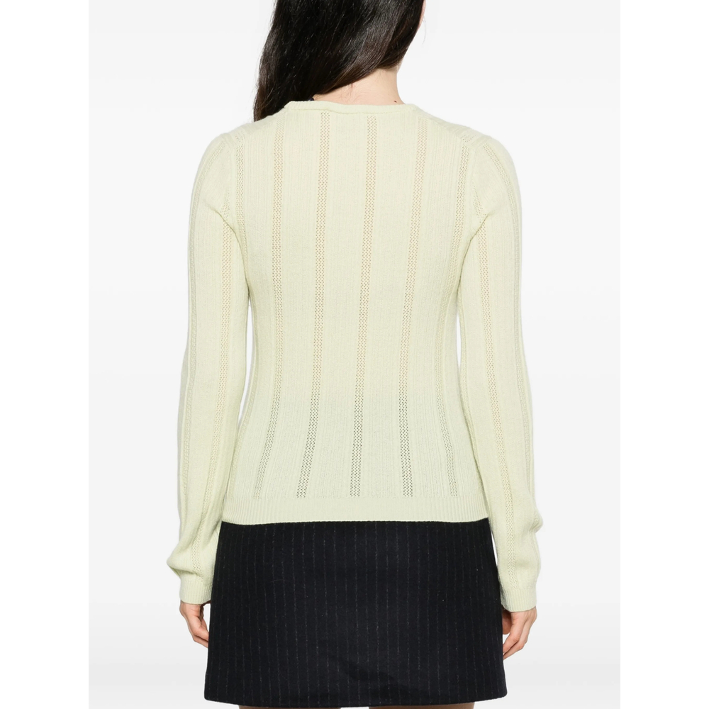 Pointelle-Knit V-Neck Sweater