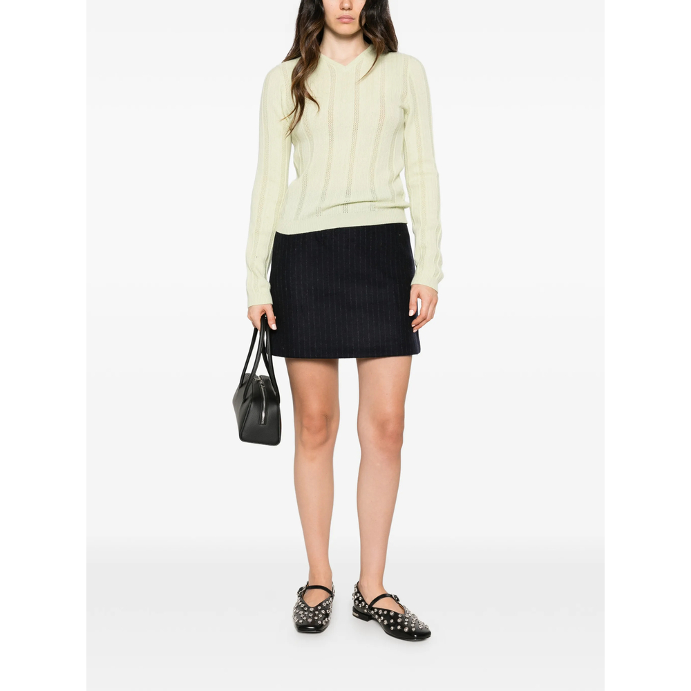 Pointelle-Knit V-Neck Sweater