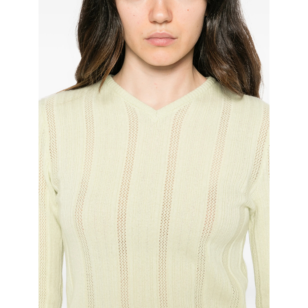 Pointelle-Knit V-Neck Sweater