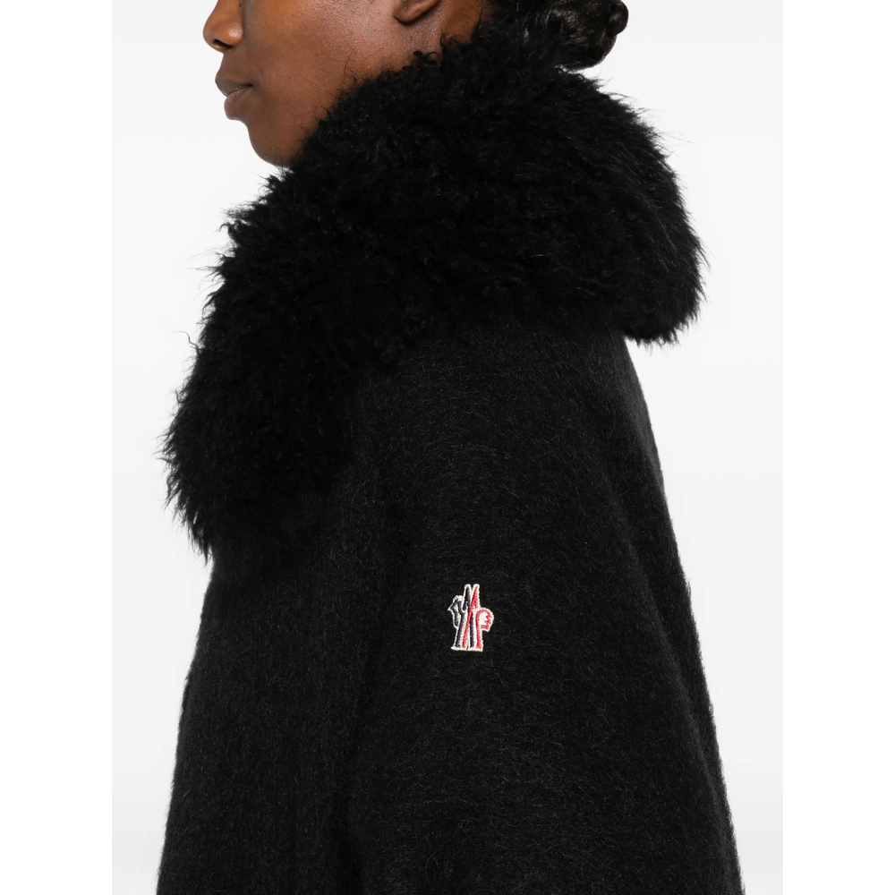 Grenoble Shearling-Collar Fringed-Hem Cape