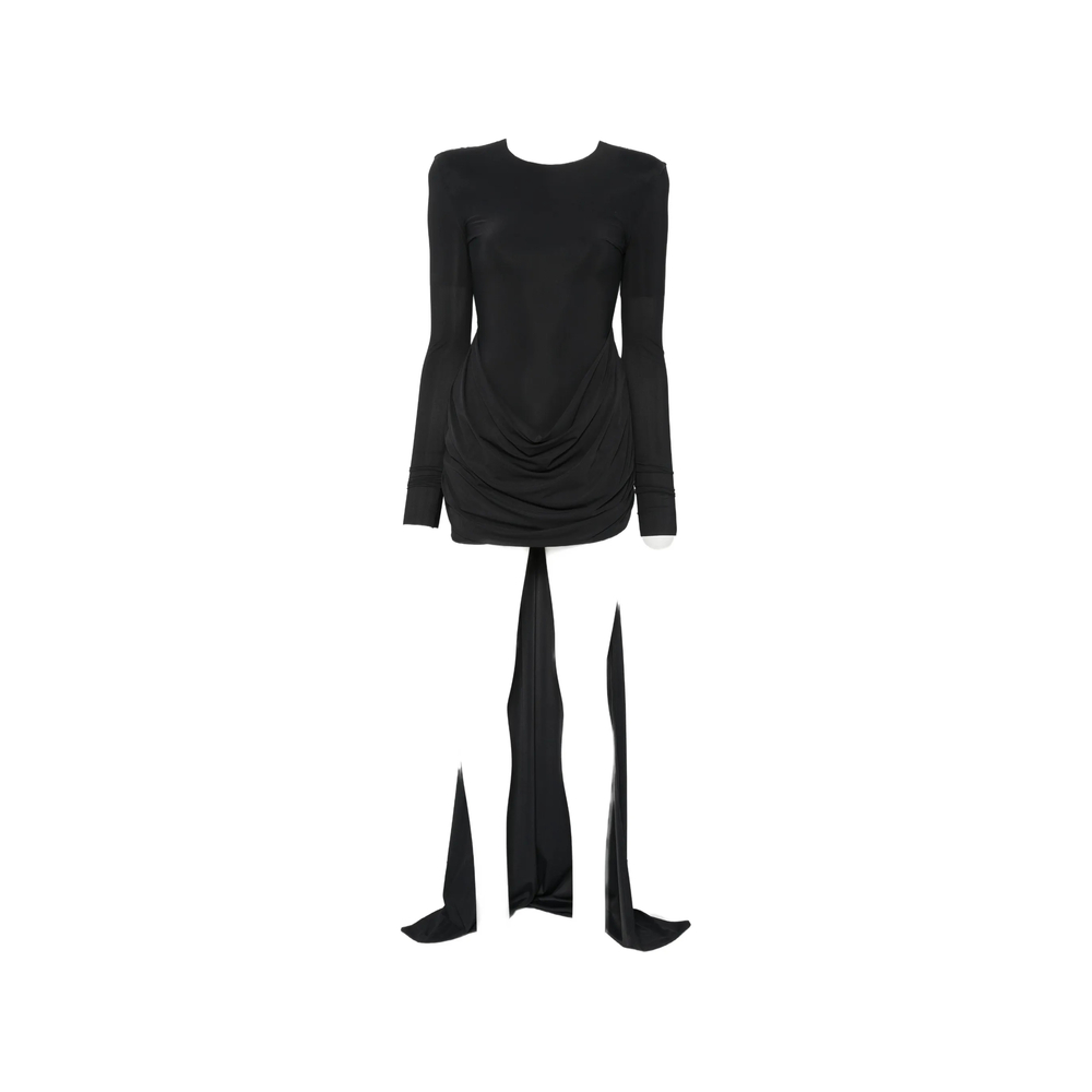 Amazuìn Draped Long-sleeve Mini Dress In Black