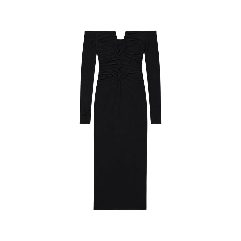 Amazuìn Gathered Off-the-shoulder Midi Dress In Black