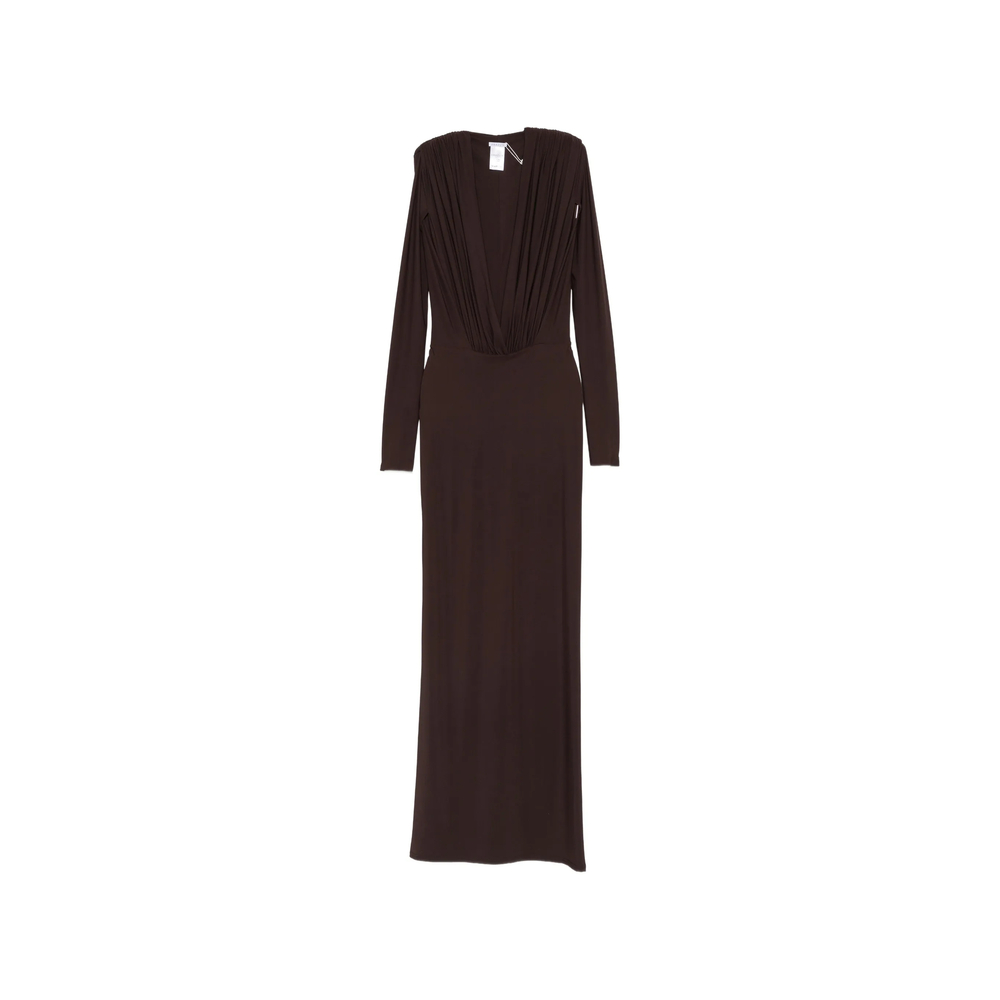 Amazuìn Rasha V-neck Ruched Maxi Dress In Brown