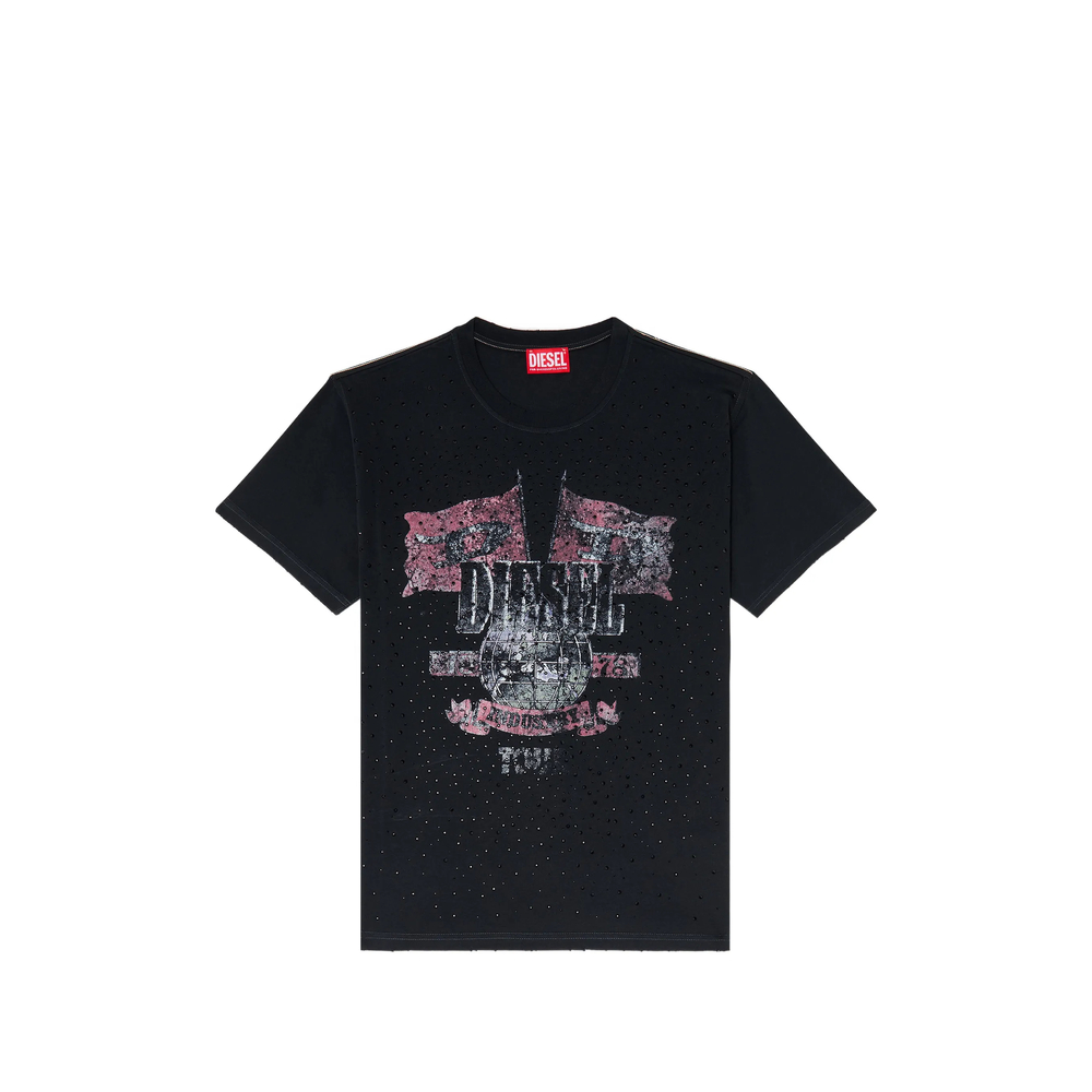 Diesel T-shirt With Concert Graphics And Crystals