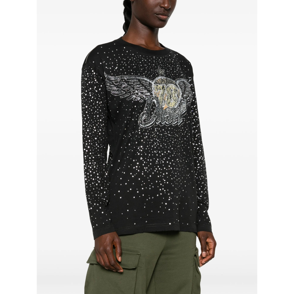 Rhinestone-Embellished Long-Sleeve T-Shirt