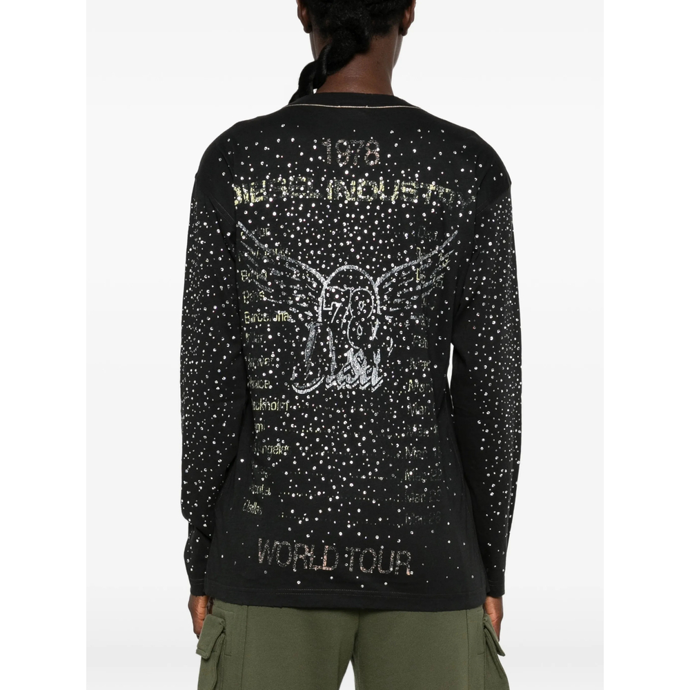 Rhinestone-Embellished Long-Sleeve T-Shirt