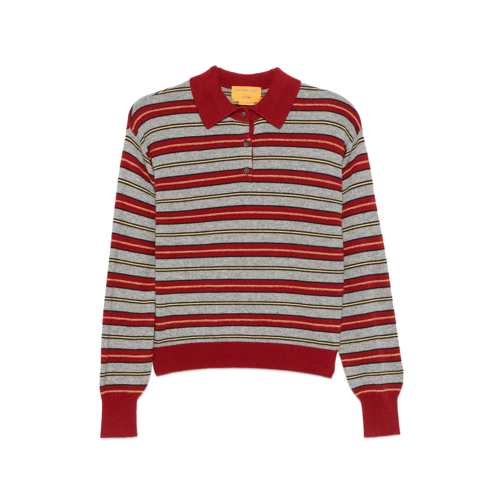 Striped Polo-Collar Sweater