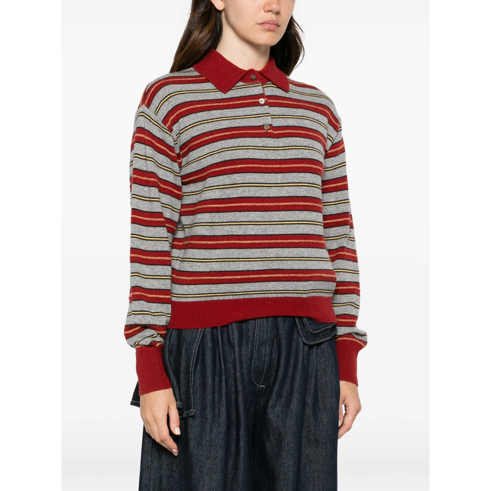 Striped Polo-Collar Sweater
