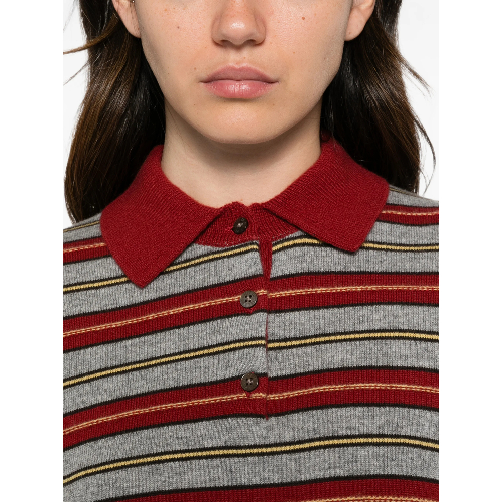 Striped Polo-Collar Sweater