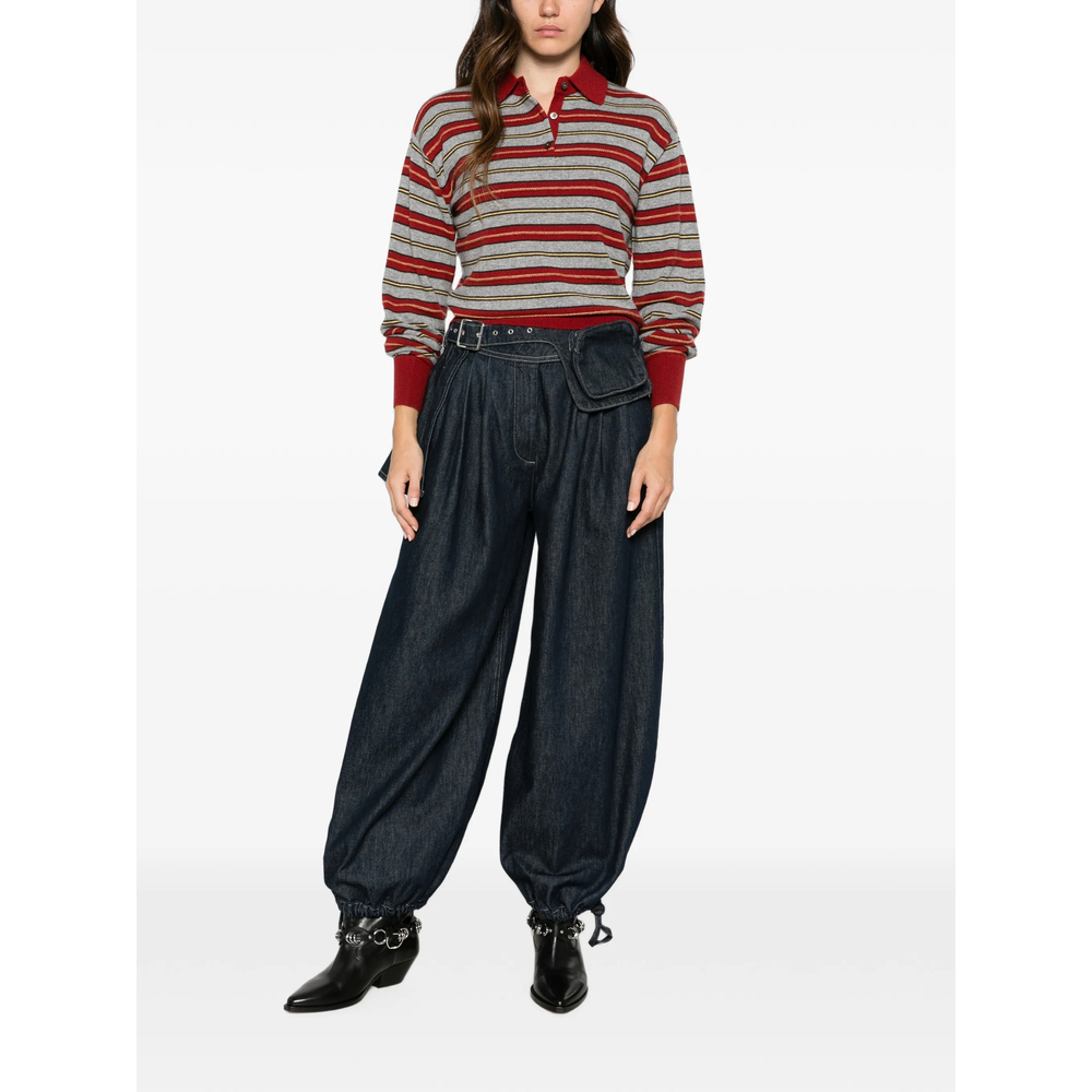 Striped Polo-Collar Sweater