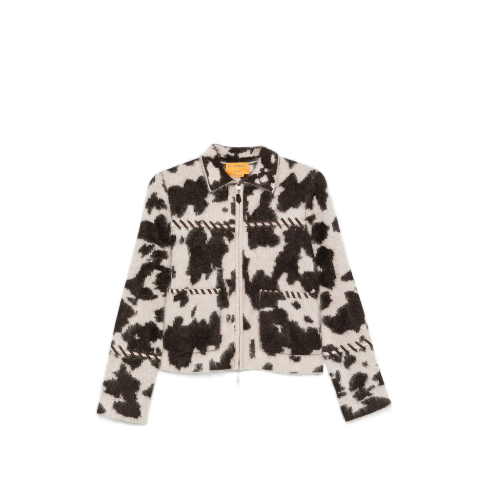 Cow-Print Whipstitch-Trim Jacket