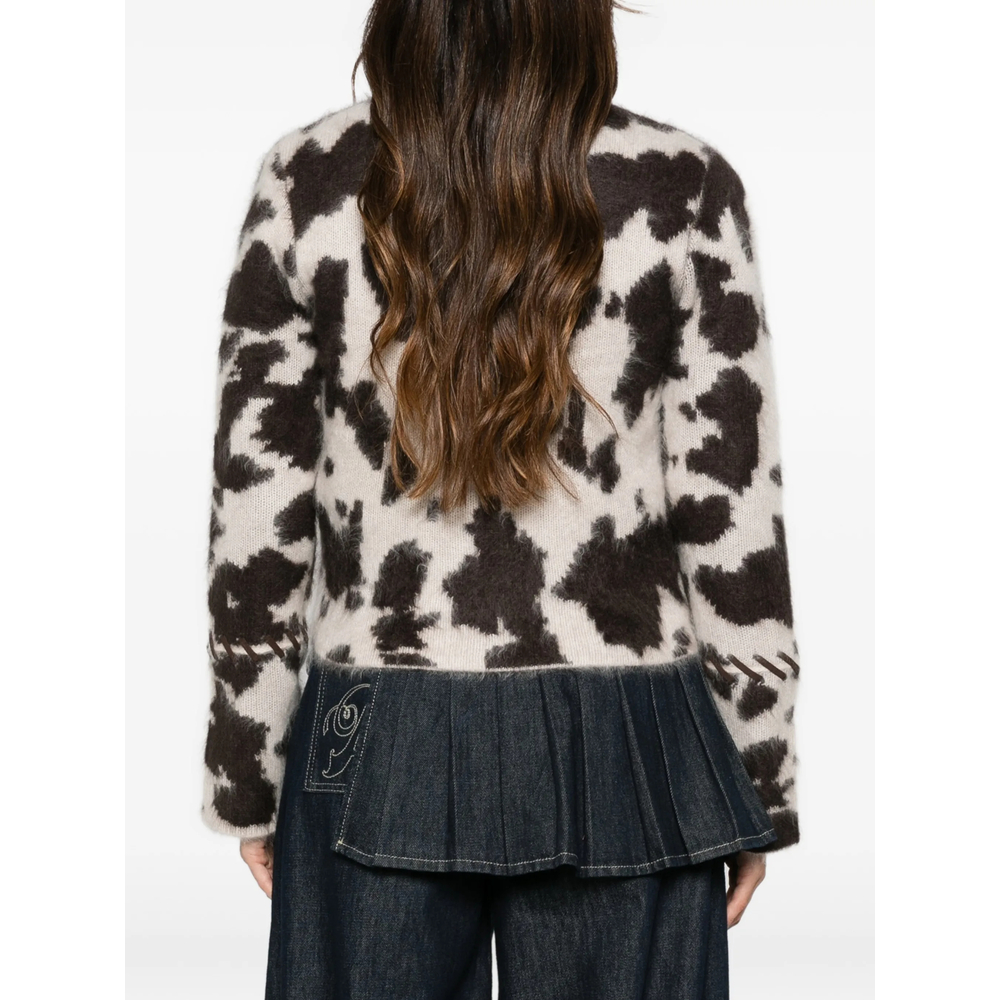 Cow-Print Whipstitch-Trim Jacket
