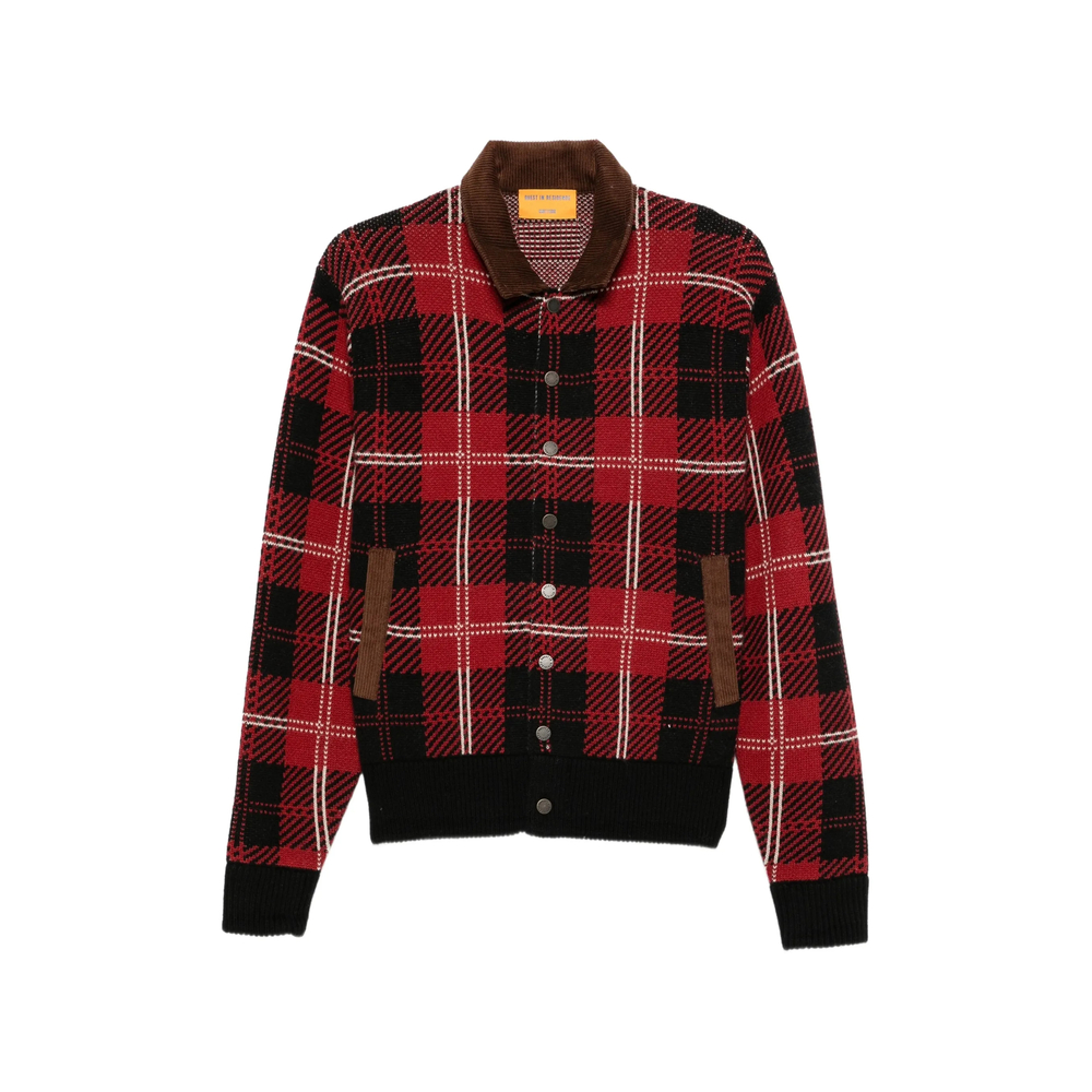 Check-Motif Velvet-Collar Jacket
