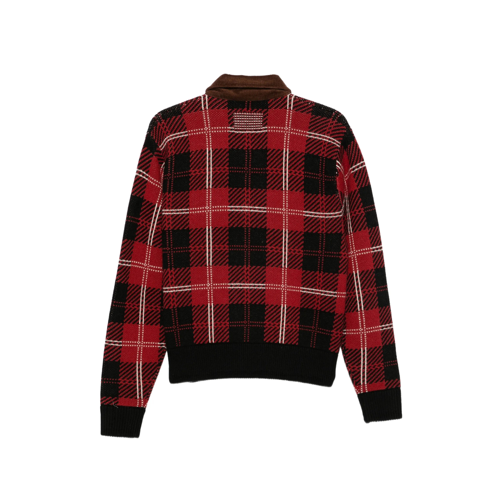 Check-Motif Velvet-Collar Jacket