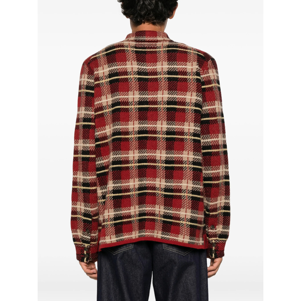 Check-Pattern Button-Up Polo Shirt