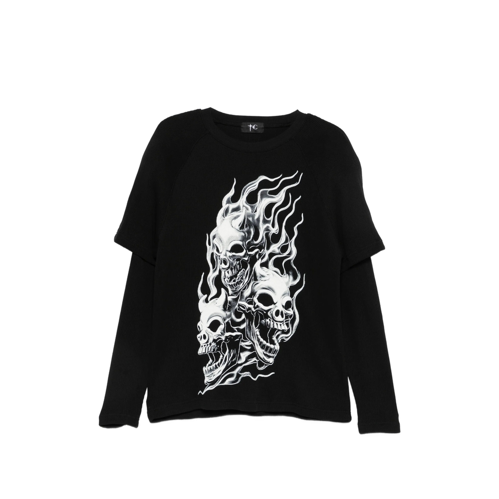 Thug Club Skull-print Layered-sleeve Sweatshirt