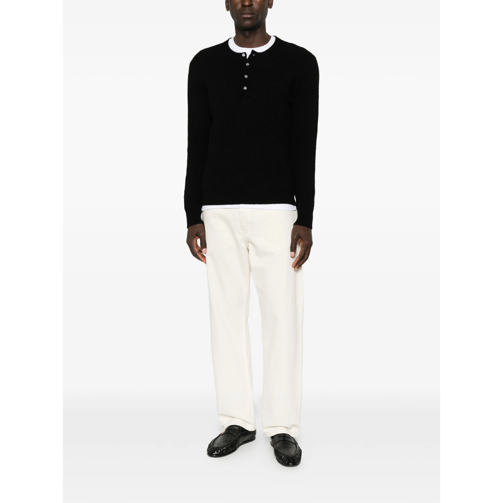 Ribbed-Knit Henley Sweater
