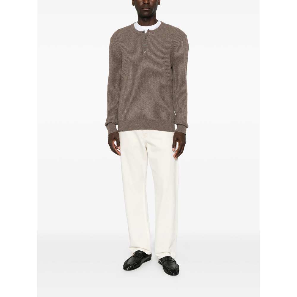 Ribbed-Knit Henley Sweater