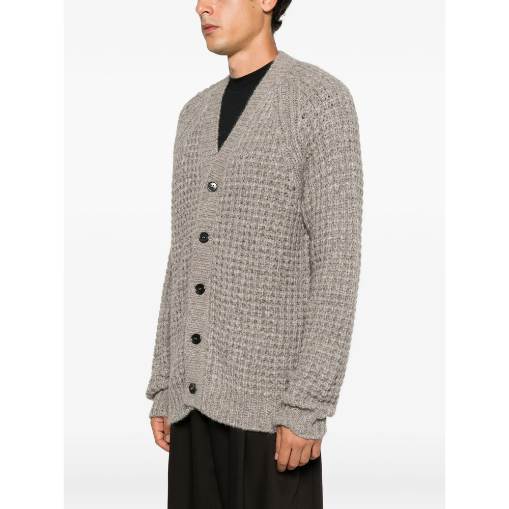 Waffle-Knit V-Neck Cardigan