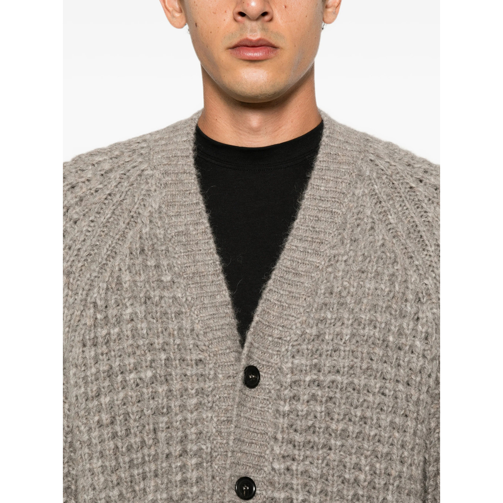 Waffle-Knit V-Neck Cardigan