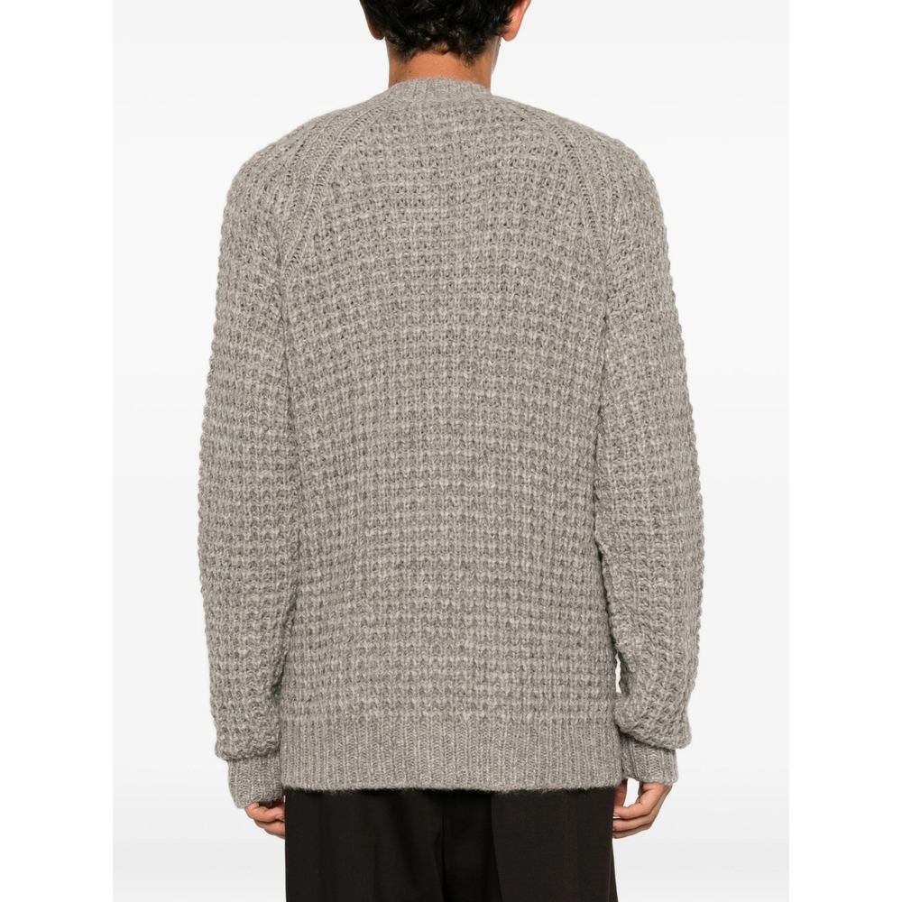 Waffle-Knit V-Neck Cardigan