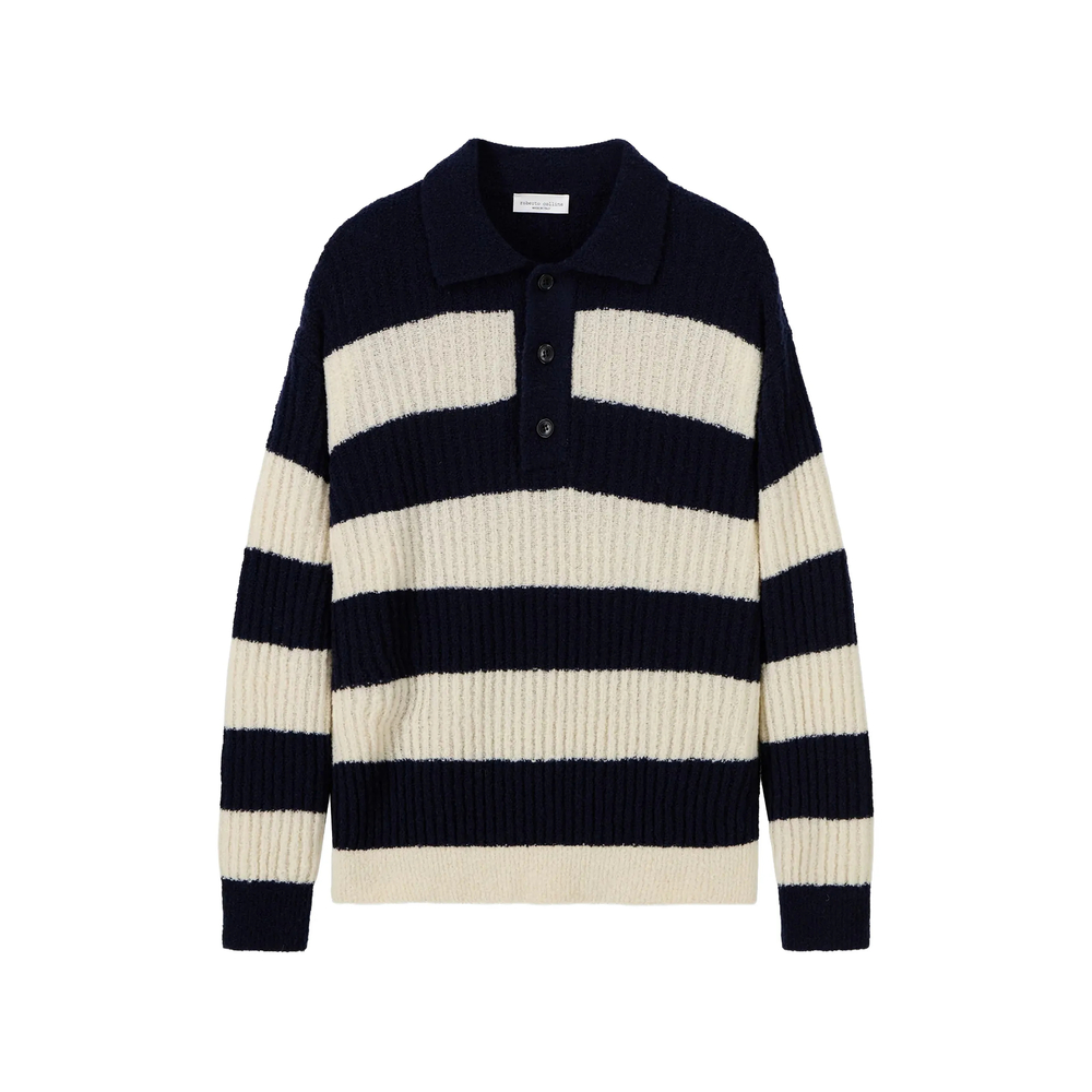 Roberto Collina Striped Ribbed-knit Polo Shirt