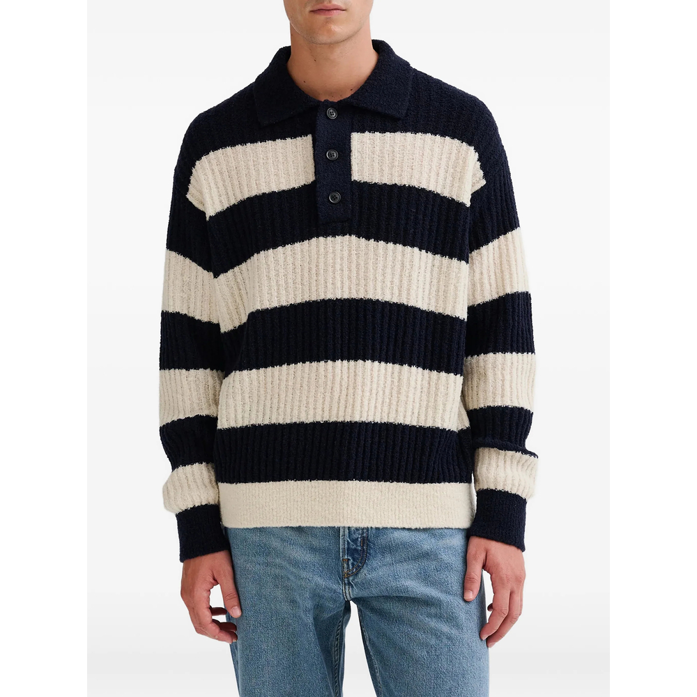 Striped Ribbed-Knit Polo Shirt