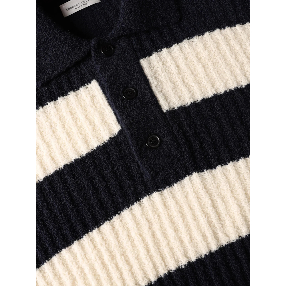 Striped Ribbed-Knit Polo Shirt