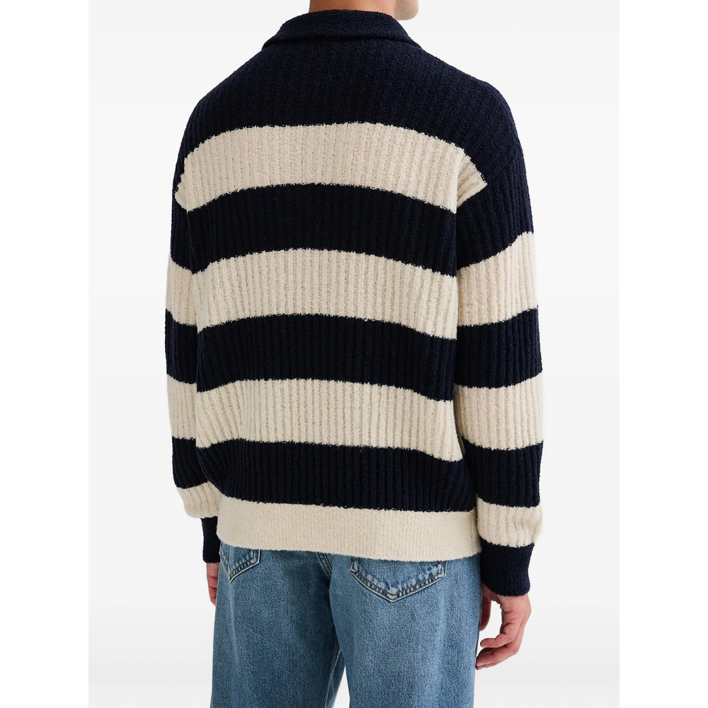 Striped Ribbed-Knit Polo Shirt