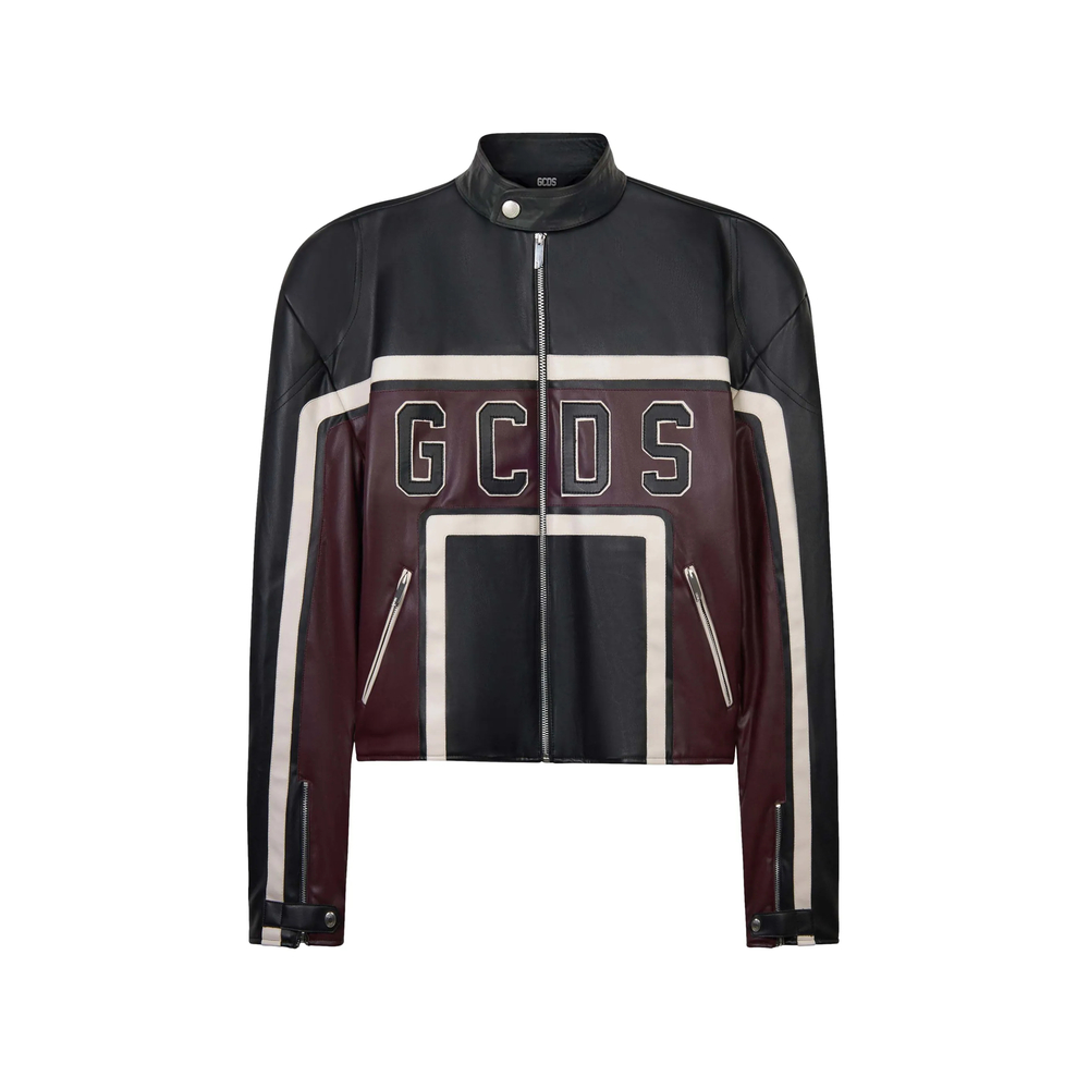 Logo-Patch Panelled Biker Jacket