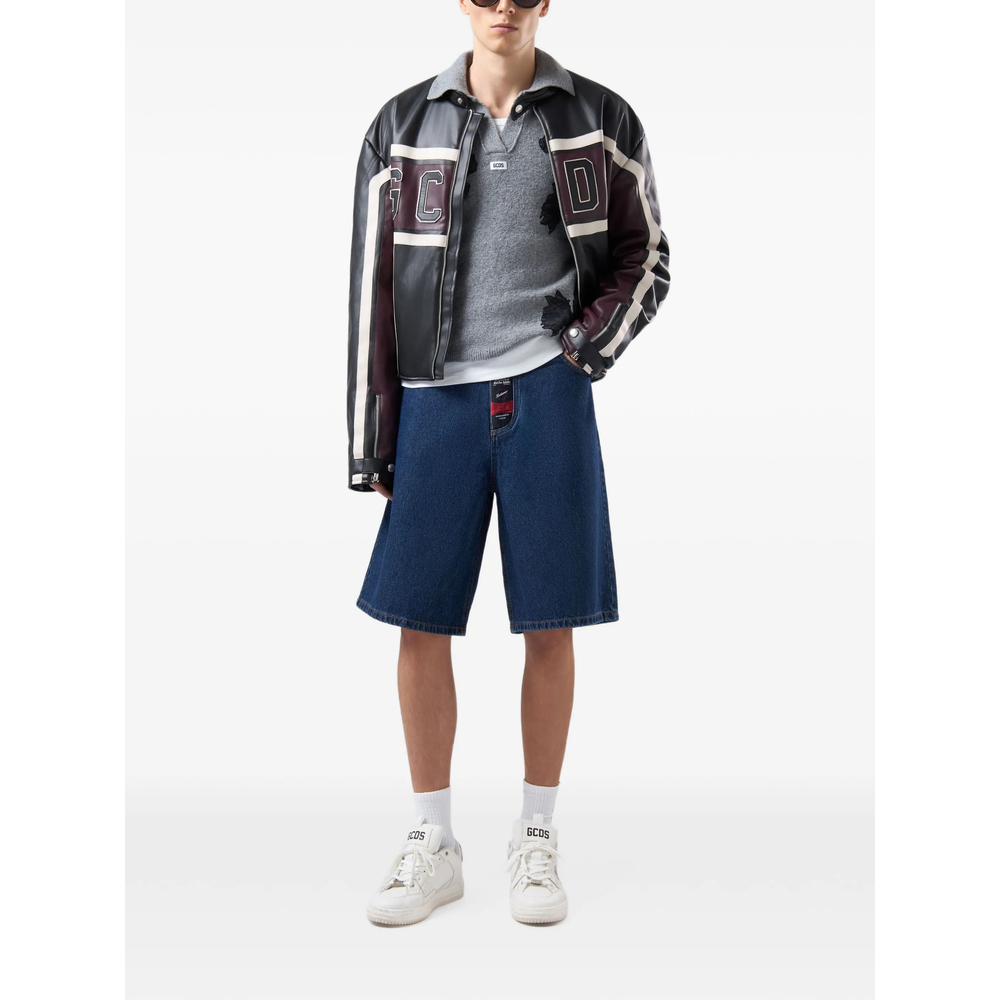 Logo-Patch Panelled Biker Jacket