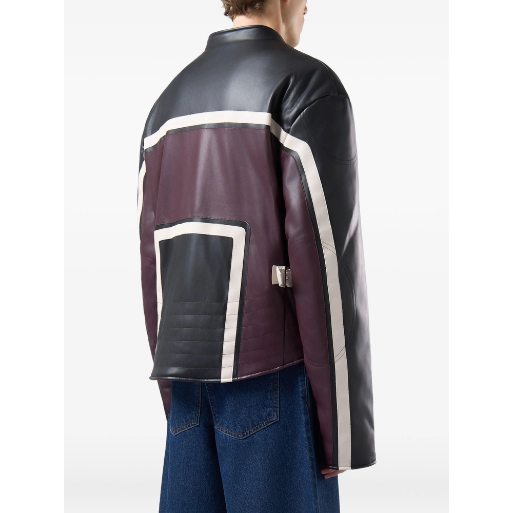 Logo-Patch Panelled Biker Jacket