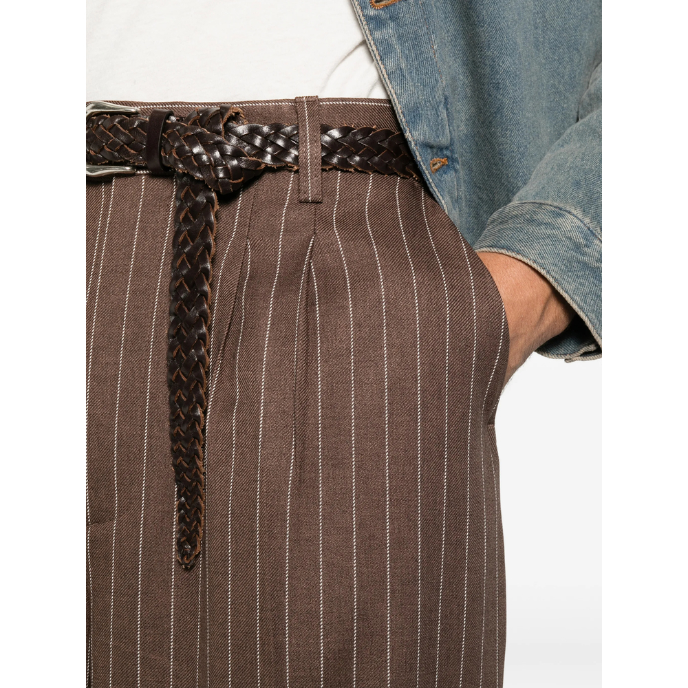 Pinstripe-Pattern Pleated Trousers