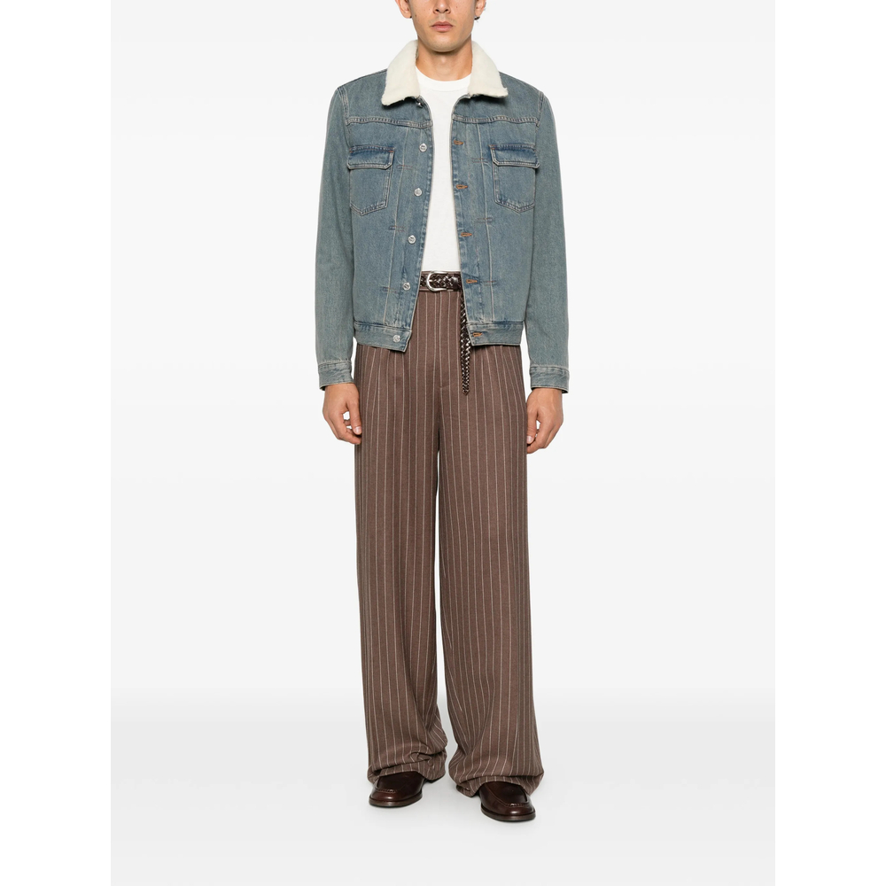 Pinstripe-Pattern Pleated Trousers